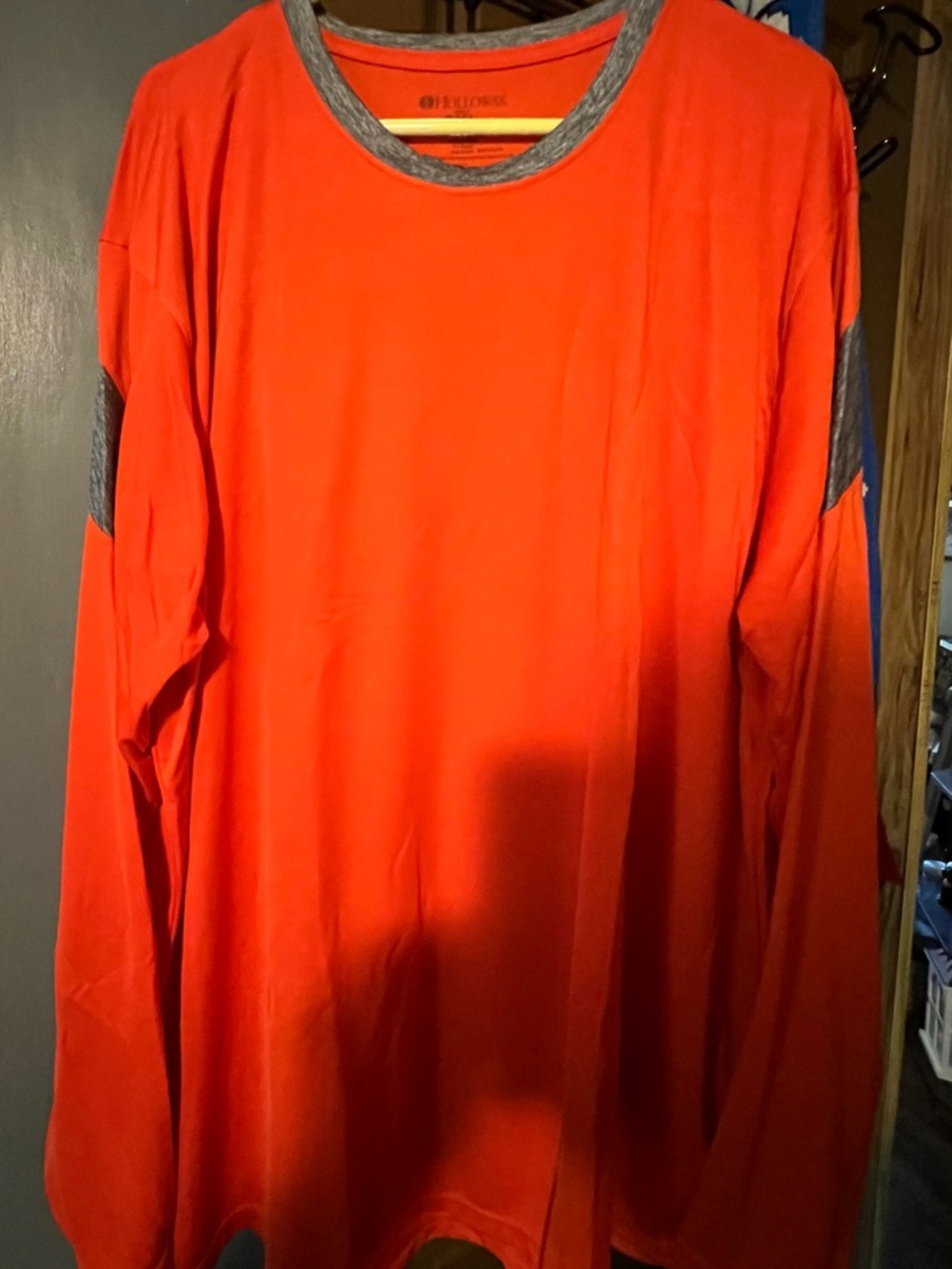 Holloway Electron Orange Long Sleeve Tee with Heather Gray Trim Size 3XL